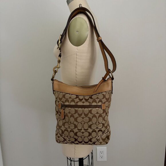 Vintage Coach Signature Duffle Bag 10403 Khaki Signature Logo Brown Leather Trim - Picture 6 of 15